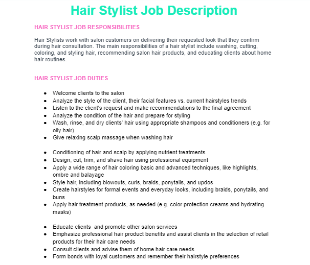Hair Stylist Job Description Template
