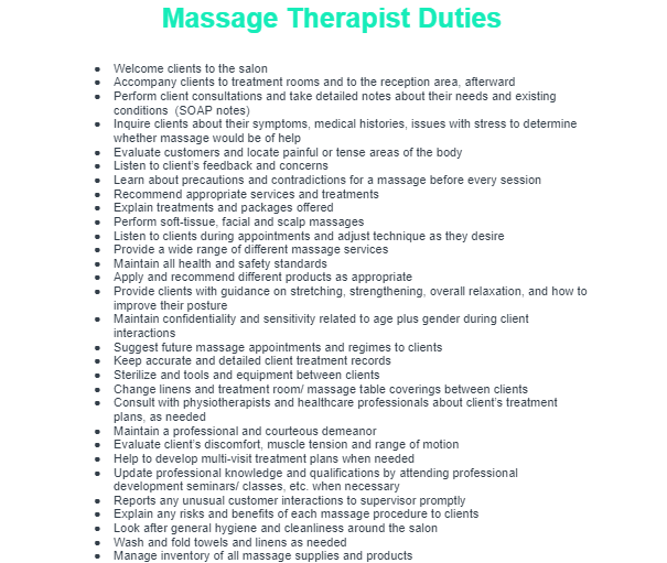 Massage therapist duties template