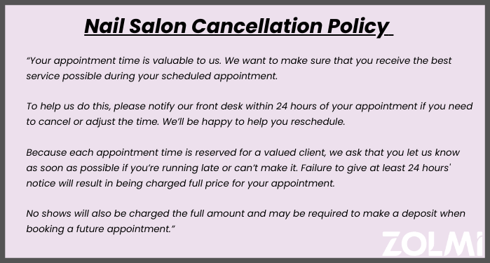 Nail salon cancellation policy