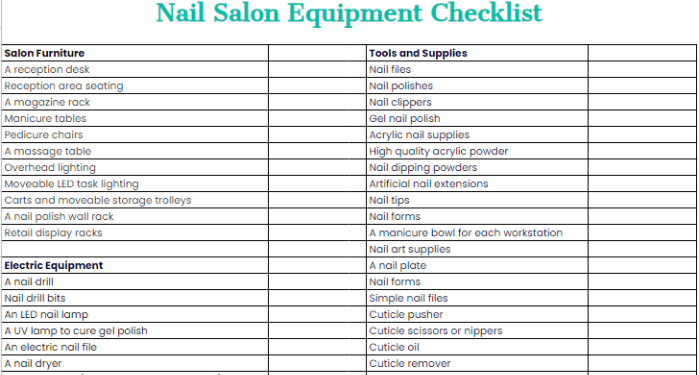 Nail Salon Equipment List 