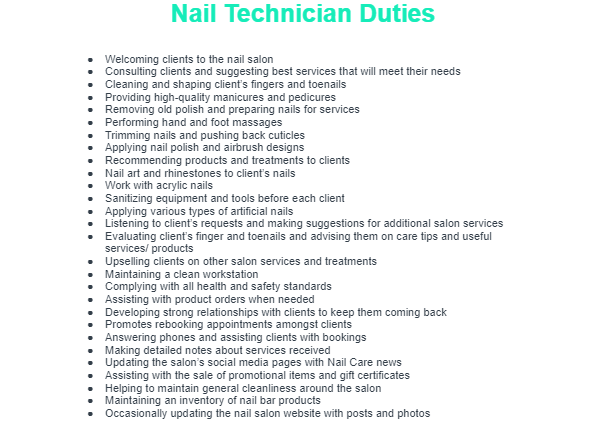 Nail technician duties template