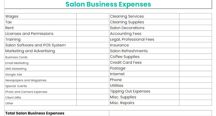 Salon Expenses Template