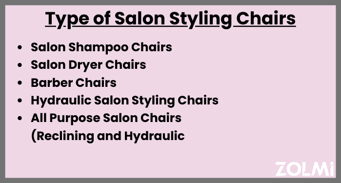 Type of salon styling chairs