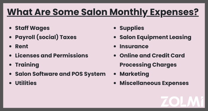 What are some salon monthly expenses